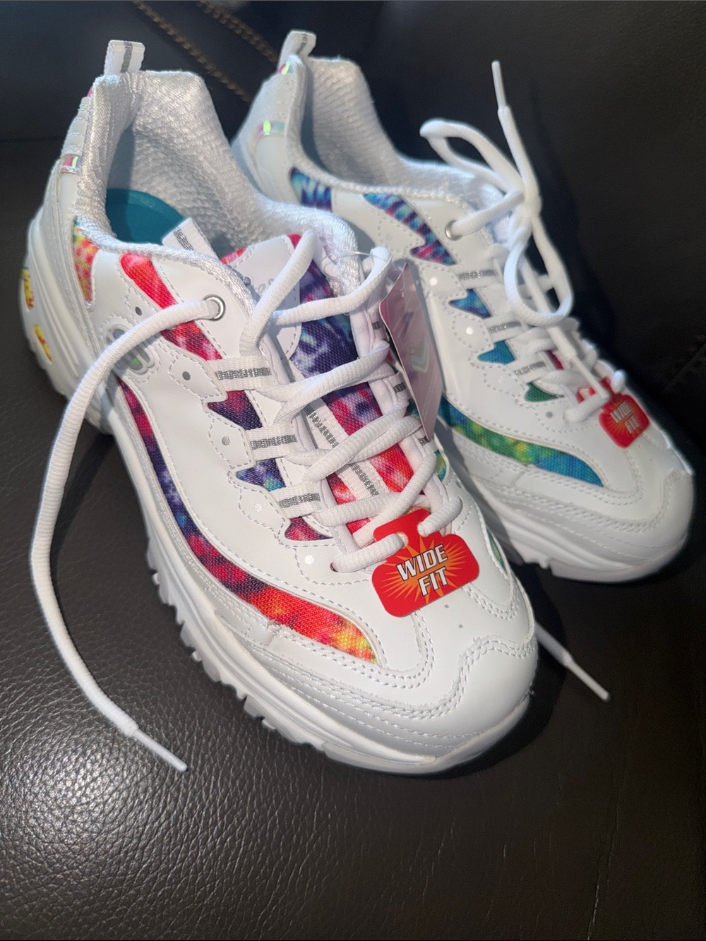 Skechers D’Lites Women Sneakers with Rainbow Tie-Dye Accents - Wide Fit